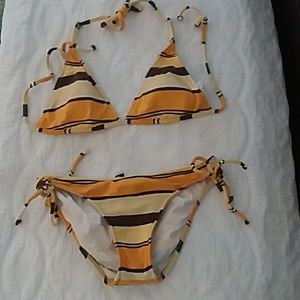 Yellow and Brown Striped Bikini